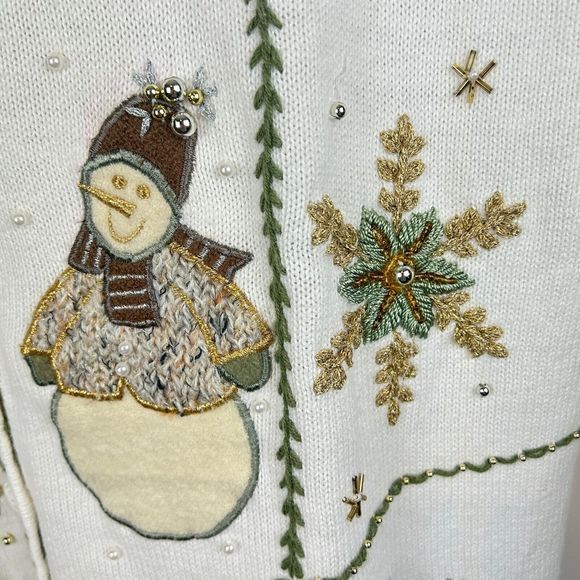 B P Design Cotton Ramie Neutral Embroidered Christmas Sweater Size Large - Picture 7 of 14